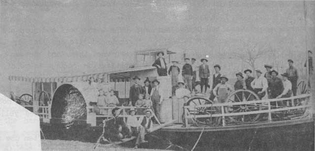 Image of boat with several passengers on the White River at the turn of the century