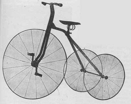 The Velocipede could be bought for boys from 2 to 7 years of age. The height of the front wheel ranged from 14 to 20 inches, with the smaller models having steel tires and the larger models having rubber tires. Prices, wholesale, ranged from $2.40 to $5.00.