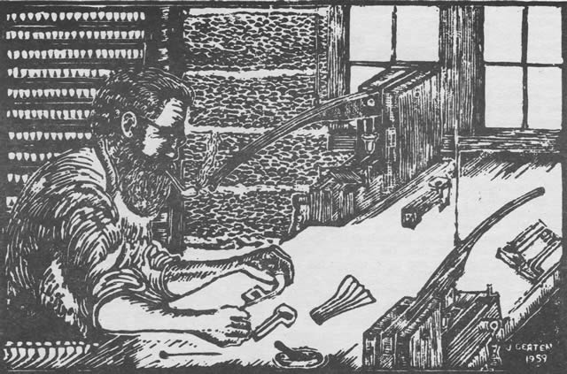 'The Pipemaker' wood cut image by John Gerten