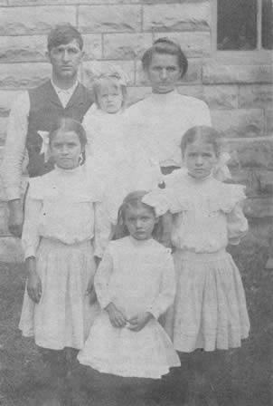 The Howard family a few years before the tragedy at Melva. Ruby is between her parents, Alva and Cora Howard. In front are Ethel, Edith, and Nezzie.