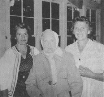 Mary Asher, Rosa Steele, Ruth Asher, taken at Cedar Bluff reunion in 1964.